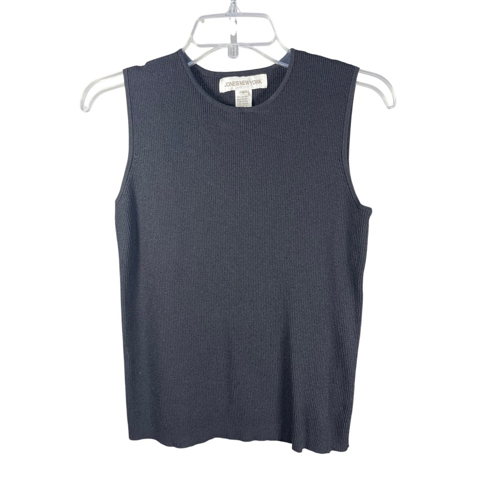 JONES NEW YORK Black Ribbed Knit Sleeveless Tank Top Shirt Size S
